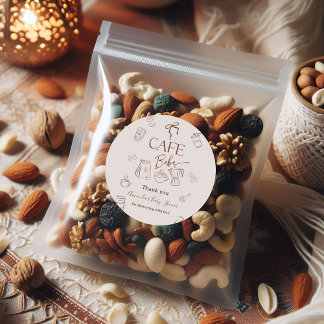 Coffee Theme Beige Cafe Bebe Brewing Baby Shower ラウンドシール