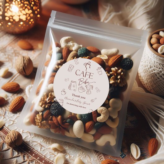 Coffee Theme Beige Cafe Bebe Brewing Baby Shower ラウンドシール