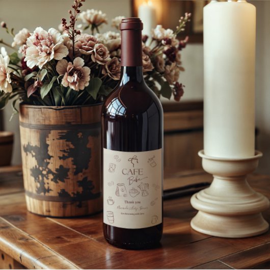 Coffee Theme Beige Cafe Bebe Brewing Baby Shower ワインラベル