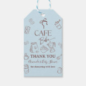 Coffee Theme Blue Bow Cafe Bebe Boy Baby Shower ギフトタグ (正面)
