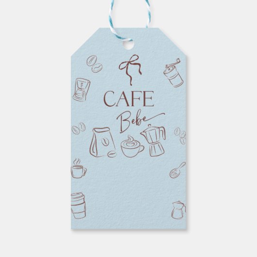 Coffee Theme Blue Bow Cafe Bebe Boy Baby Shower ギフトタグ (裏面)