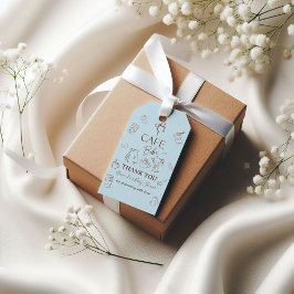 Coffee Theme Blue Bow Cafe Bebe Boy Baby Shower ギフトタグ