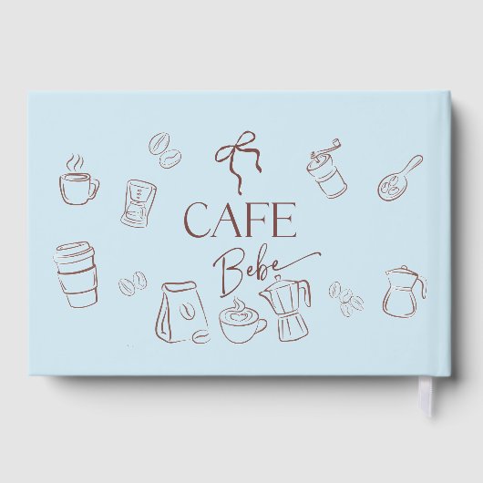 Coffee Theme Blue Bow Cafe Bebe Boy Baby Shower ゲストブック (裏面)