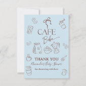 Coffee Theme Blue Bow Cafe Bebe Boy Baby Shower サンキューカード (正面)