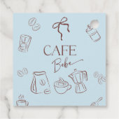 Coffee Theme Blue Bow Cafe Bebe Boy Baby Shower フェイバータグ (裏面)