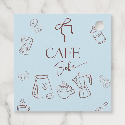 Coffee Theme Blue Bow Cafe Bebe Boy Baby Shower フェイバータグ (裏面)