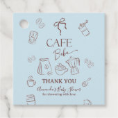 Coffee Theme Blue Bow Cafe Bebe Boy Baby Shower フェイバータグ (正面)