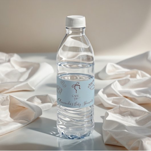 Coffee Theme Blue Bow Cafe Bebe Boy Baby Shower ペットボトルラベル