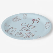 Coffee Theme Blue Bow Cafe Bebe Boy Baby Shower ペーパープレート (アングル)