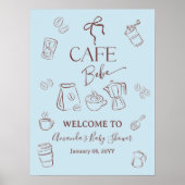 Coffee Theme Blue Bow Cafe Bebe Boy Baby Shower ポスター (正面)