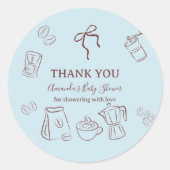Coffee Theme Blue Bow Cafe Bebe Boy Baby Shower ラウンドシール (正面)