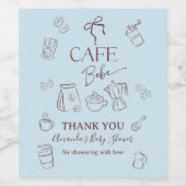 Coffee Theme Blue Bow Cafe Bebe Boy Baby Shower ワインラベル (シングルラベル)