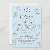 Coffee Theme Blue Bow Cafe Bebe Boy Baby Shower 招待状 (正面)