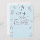 Coffee Theme Blue Bow Cafe Bebe Boy Baby Shower 招待状 (裏面)