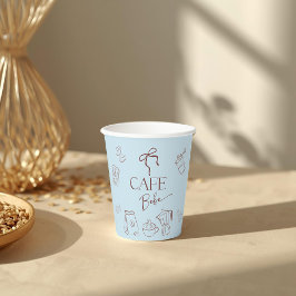 Coffee Theme Blue Bow Cafe Bebe Boy Baby Shower 紙コップ