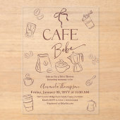 Coffee Theme Bow Cafe Bebe Brewing Baby Shower アクリル招待状 (正面)