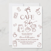 Coffee Theme Bow Cafe Bebe Brewing Baby Shower 招待状 (正面)