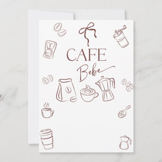 Coffee Theme Bow Cafe Bebe Brewing Baby Shower 招待状 (裏面)