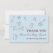 Coffee Theme Boy Blue Bow Cafe Bebe Baby Shower サンキューカード (正面)