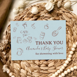 Coffee Theme Boy Blue Bow Cafe Bebe Baby Shower サンキューカード