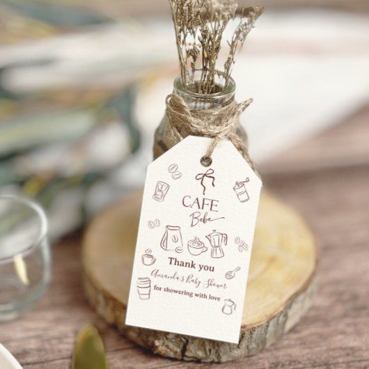 Coffee Theme Cafe Bebe Brewing Bow Baby Shower ギフトタグ