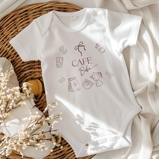Coffee Theme Cafe Bebe Brewing Bow Baby Shower ベビーボディスーツ