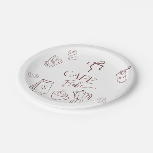 Coffee Theme Cafe Bebe Brewing Bow Baby Shower ペーパープレート (アングル)