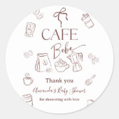 Coffee Theme Cafe Bebe Brewing Bow Baby Shower ラウンドシール (正面)