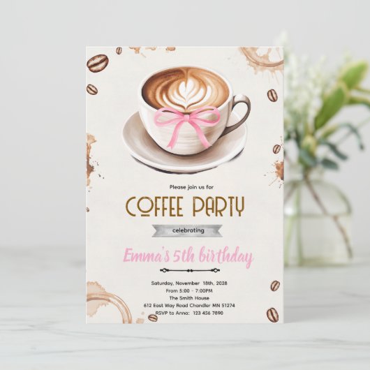 Coffee theme girl party invitation 招待状 (スタンド正面)