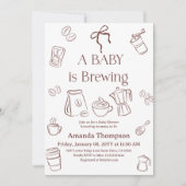 Coffee Theme Neutral Bow Brewing Baby Shower 招待状 (正面)