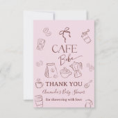 Coffee Theme Pink Bow Cafe Bebe Girl Baby Shower サンキューカード (正面)
