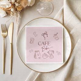 Coffee Theme Pink Bow Cafe Bebe Girl Baby Shower スタンダードカクテルナプキン