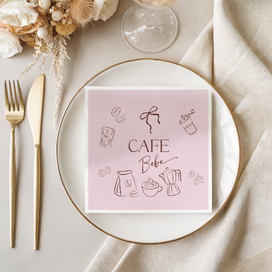 Coffee Theme Pink Bow Cafe Bebe Girl Baby Shower スタンダードカクテルナプキン