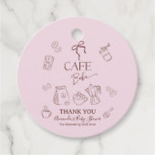 Coffee Theme Pink Bow Cafe Bebe Girl Baby Shower フェイバータグ (正面)