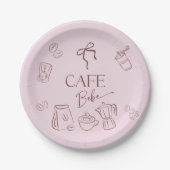 Coffee Theme Pink Bow Cafe Bebe Girl Baby Shower ペーパープレート (正面)