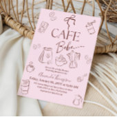 Coffee Theme Pink Bow Cafe Bebe Girl Baby Shower 招待状
