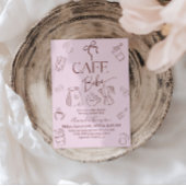 Coffee Theme Pink Bow Cafe Bebe Girl Baby Shower 招待状