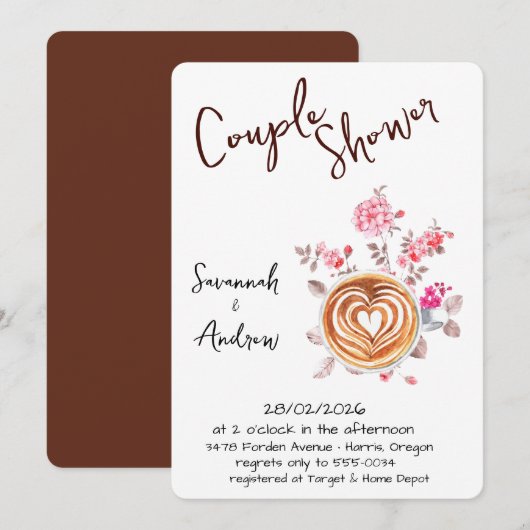 Coffee Themed Couple Shower Invitation 招待状 (正面/裏面)
