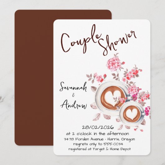 Coffee Themed Couple Shower Invitation 招待状 (正面/裏面)