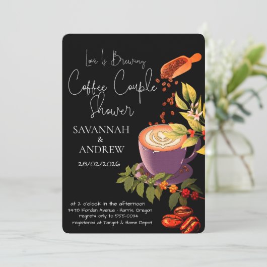 Coffee Themed Couple Shower Invitation 招待状 (スタンド正面)
