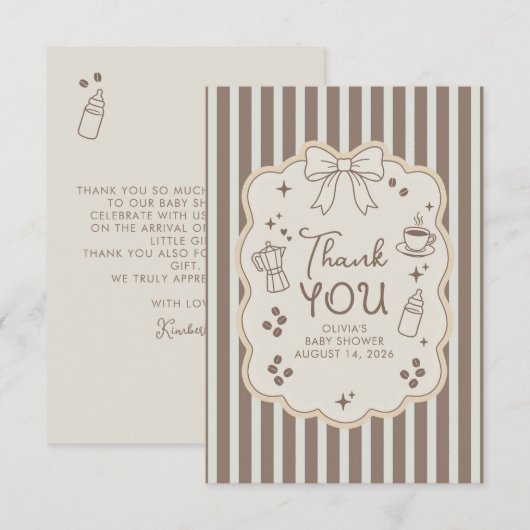 Coffee Themed Whimsical Baby Shower サンキューカード (正面/裏面)