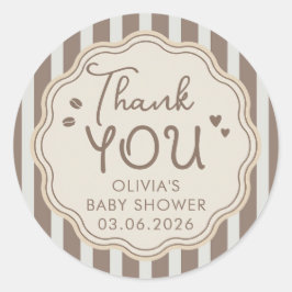 Coffee Themed Whimsical Baby Shower Thank You ラウンドシール