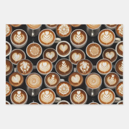 Coffee Themed Wrapping Paper Flat Sheet Set of 3 ラッピングペーパーシート