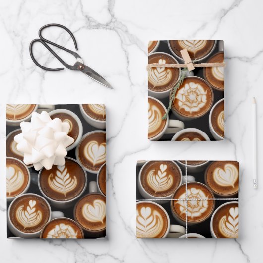 Coffee Themed Wrapping Paper Flat Sheet Set of 3 ラッピングペーパーシート (正面)