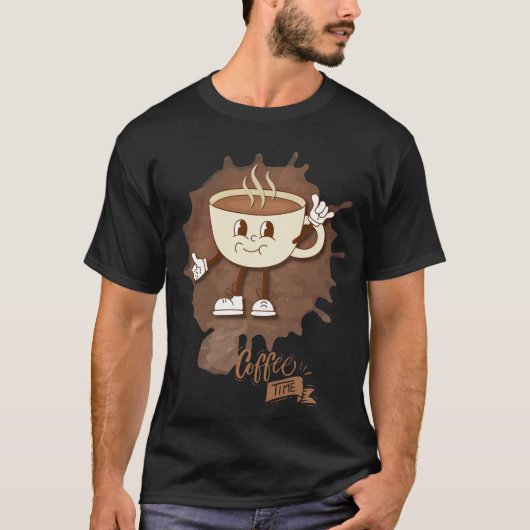 Coffee Time – 笑顔のキュートなカップと蒸気 Tシャツ (正面)