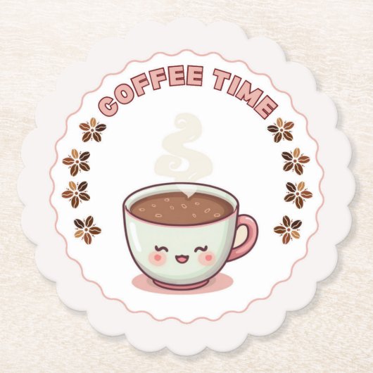 Coffee Time Cute Kawaii Coffee Cup Coaster ペーパーコースター (正面)