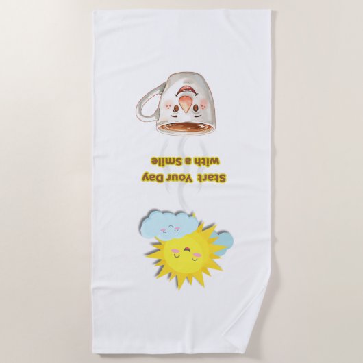 Coffee Time – Cute Smiling Cup ビーチタオル (正面)
