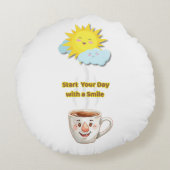 Coffee Time – Cute Smiling Cup ラウンドクッション (裏面)