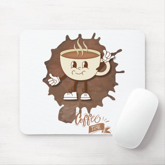 **Coffee Time – Cute Smiling Cup Steam  マウスパッド (マウス)