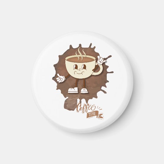 **Coffee Time – Cute Smiling Cup Steam  マグネット (正面)